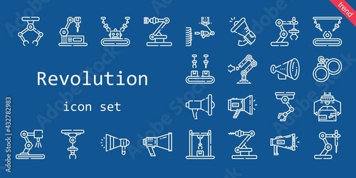 revolution icon set. line icon style. revolution related icons such as megaphone, handcuffs, protest, industrial robot
