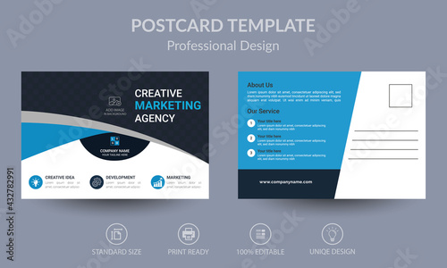 Blue Corporate business postcard or EDDM postcard design template	