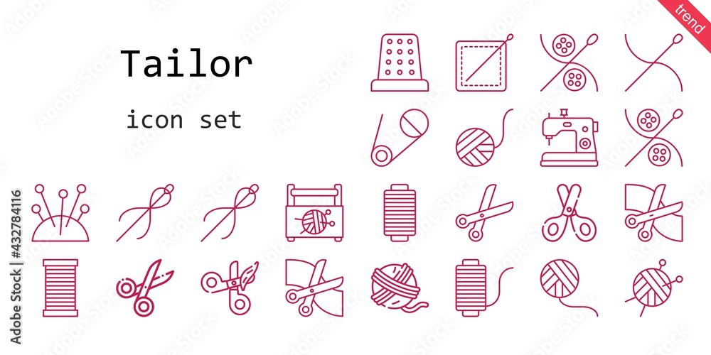 tailor icon set. line icon style. tailor related icons such as scissors, sewing box, needles, safety pin, thimble, sewing machine, wool ball, sewing, thread, needle, yarn ball, tailor icon set. line icon style. tailor related icons such as scissors, sewing box, needles, safety pin, thimble, sewing machine, wool ball, sewing, thread, needle, yarn ball,