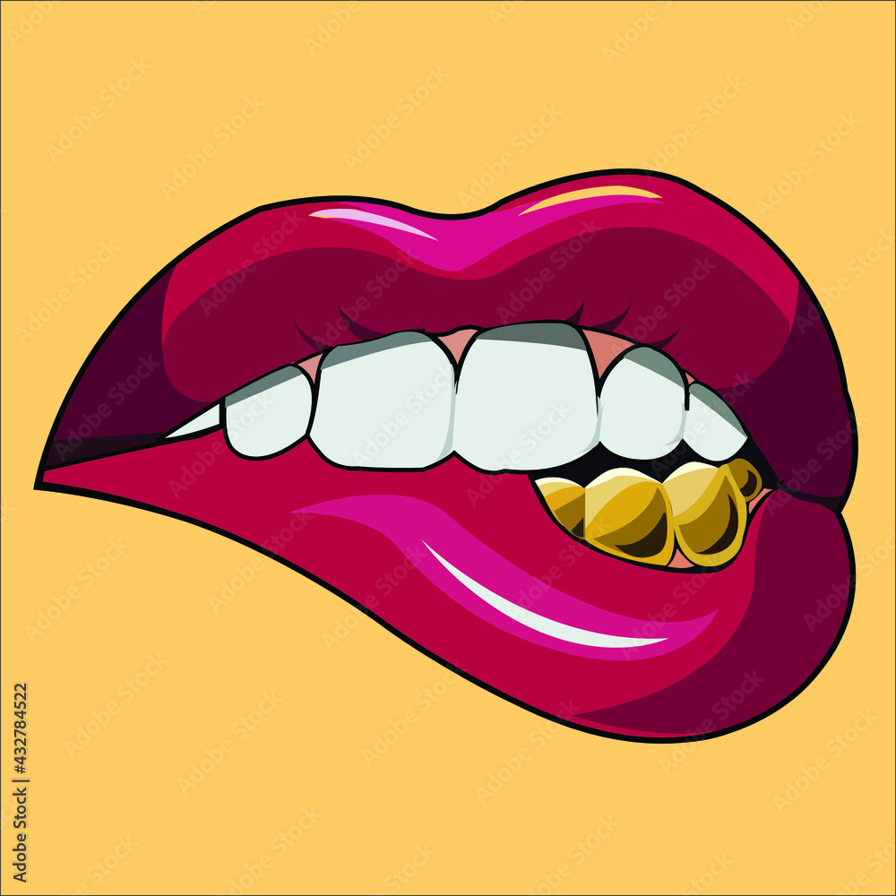 Sexy Lips Of Girl. A Girl Is Squeezing Her Lips By Herself Through