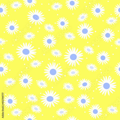 seamless pattern with camomiles on yellow background  vector draw daisy