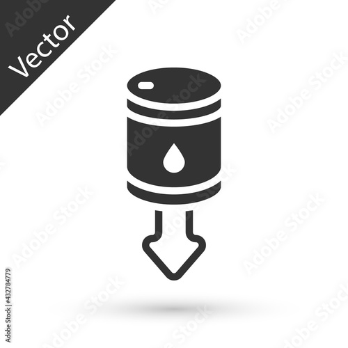 Grey Drop in crude oil price icon isolated on white background. Oil industry crisis concept. Vector