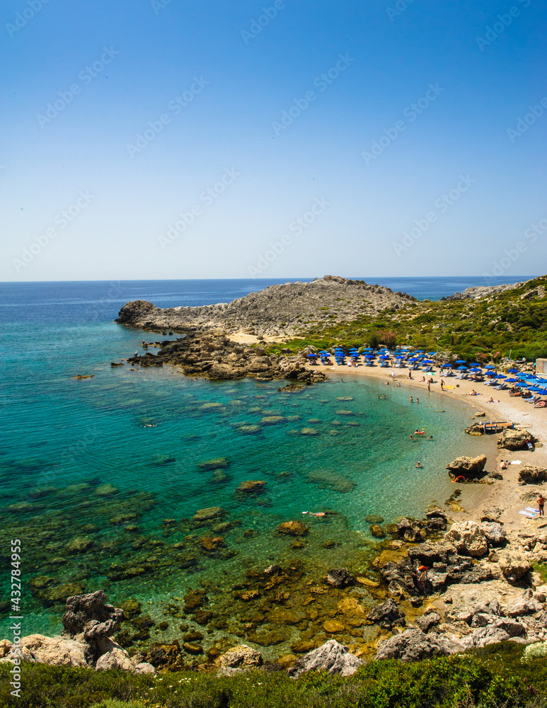 Beautiful Ladiko beach in Faliraki, Rhodes Greece
