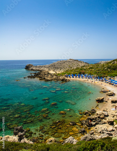 Beautiful Ladiko beach in Faliraki, Rhodes Greece