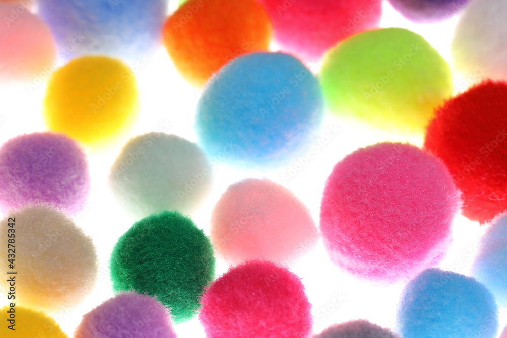 Closeup colorful Pompom in white background Closeup colorful Pompom in white background