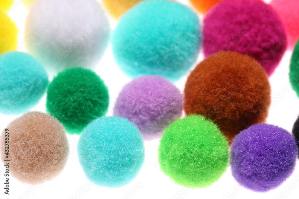 Closeup colorful Pompom in white background Closeup colorful Pompom in white background