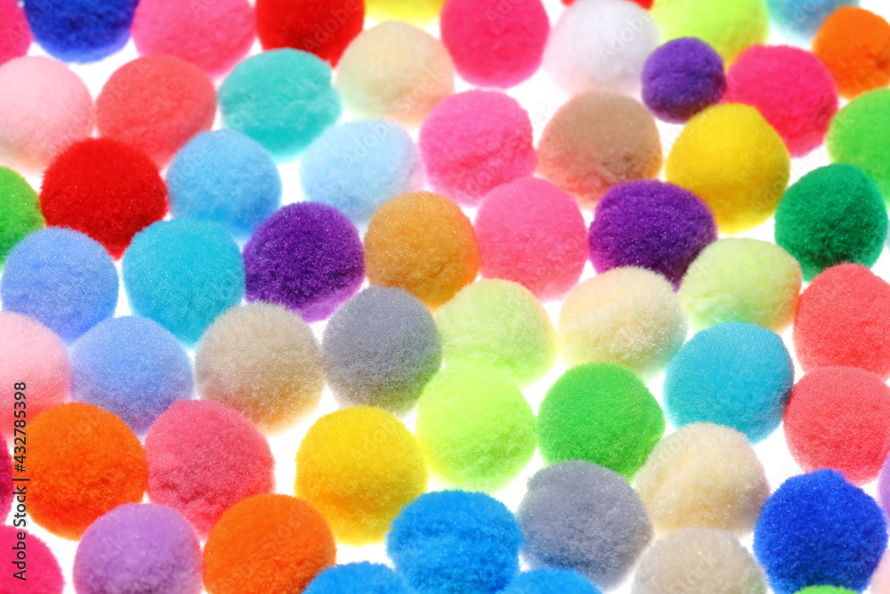 Closeup colorful Pompom in white background Closeup colorful Pompom in white background