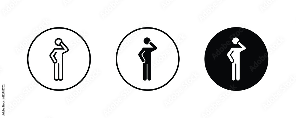 think thinking man icon, thought stick figure positions, human icons button, vector, sign, symbol, logo, illustration, editable stroke, flat design style isolated on white linear pictogram