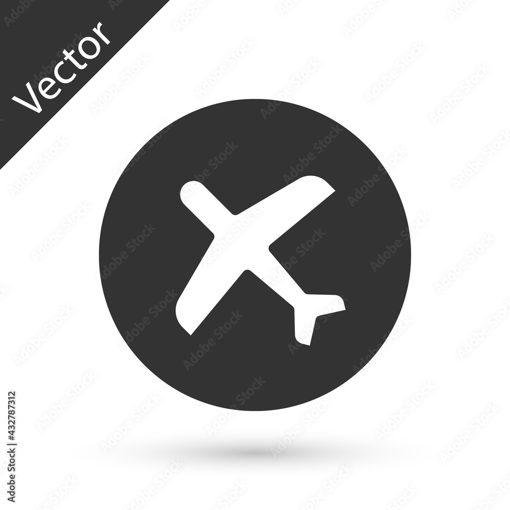 Grey Plane icon isolated on white background. Flying airplane icon. Airliner sign. Vector