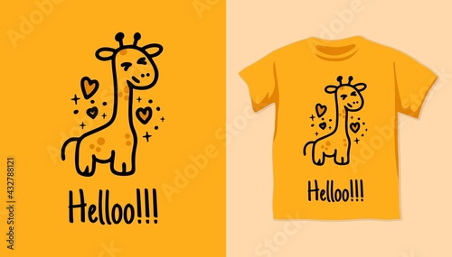 Cute giraffe illustration shirt design for kid