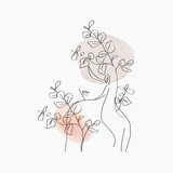 Woman’s body line art floral orange pastel feminine illustration