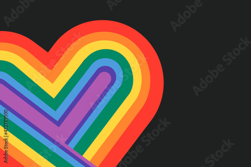 Rainbow heart LGBTQ pride month concept on black background