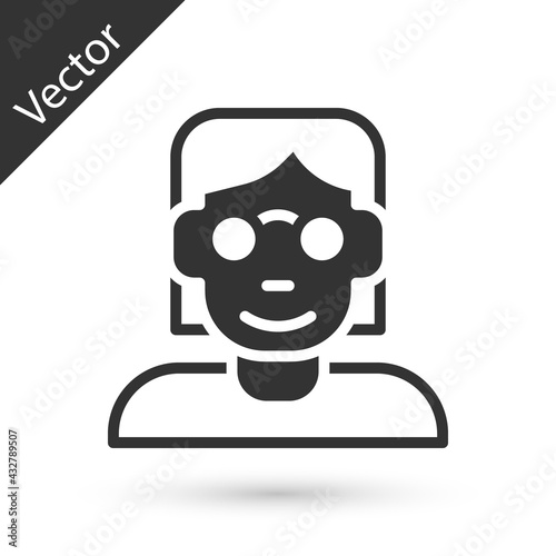 Grey Hacker or coder icon isolated on white background. Programmer developer working on code, coding, testing, debugging, analysing. Vector