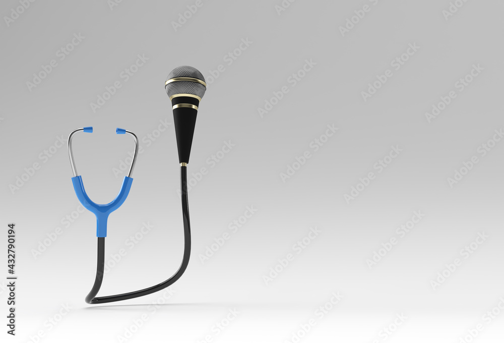 Obraz premium 3D Render Realistic Medical Stethoscope with Mic illustration Design.