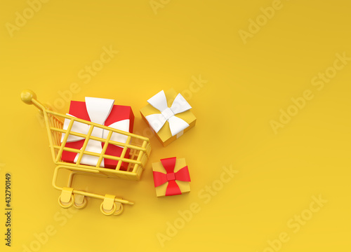 3D Render Gift Box in the Shopping Cart illustration Design.