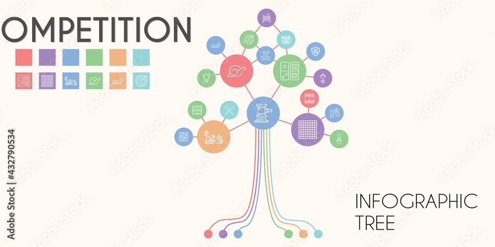 competition vector infographic tree. line icon style. competition related icons such as oar, snail, bicycle, backgammon, volley, auction, target, basketball, swimming pool, tic tac toe competition vector infographic tree. line icon style. competition related icons such as oar, snail, bicycle, backgammon, volley, auction, target, basketball, swimming pool, tic tac toe
