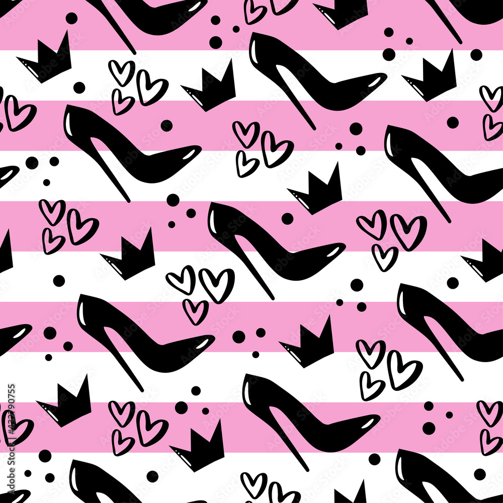 Seamless pattern with high-heeled  shoes. Vector illustration.