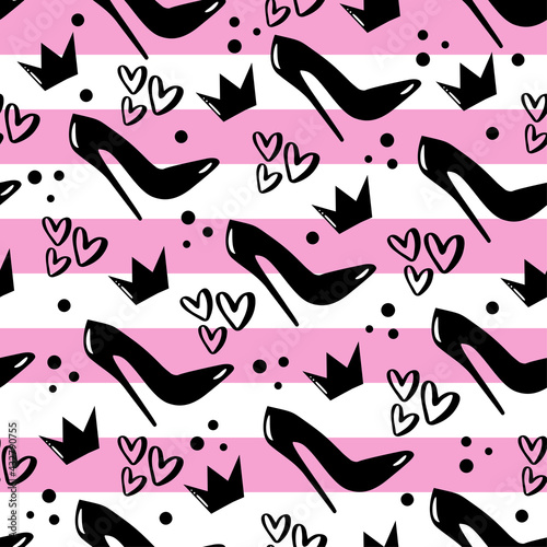 Seamless pattern with high-heeled  shoes. Vector illustration.