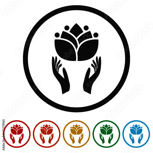 The Lotus flower in the open hands ring icon color set