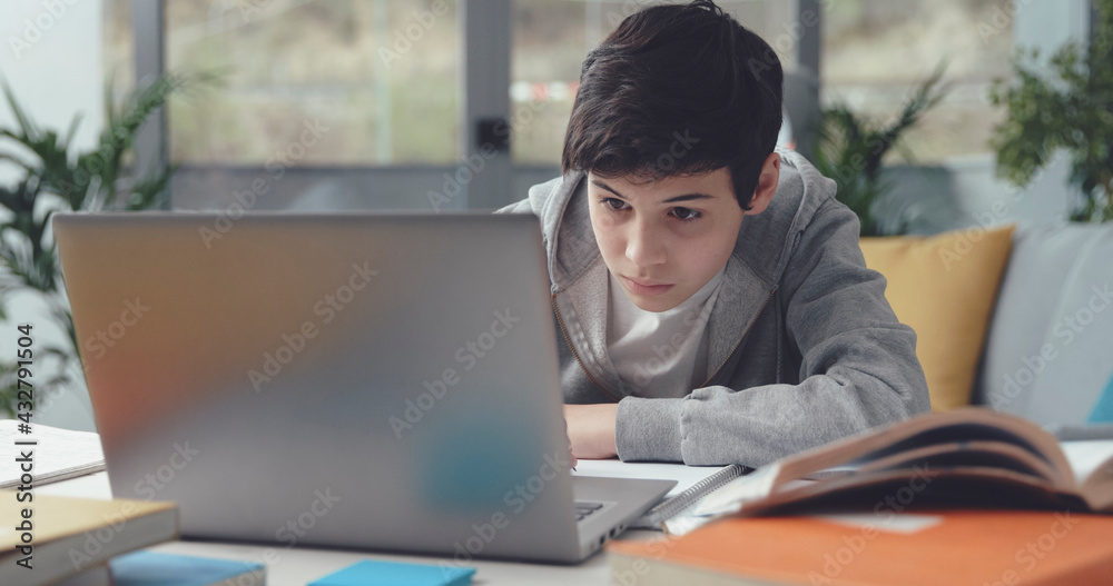 Student studying online at home Student studying online at home
