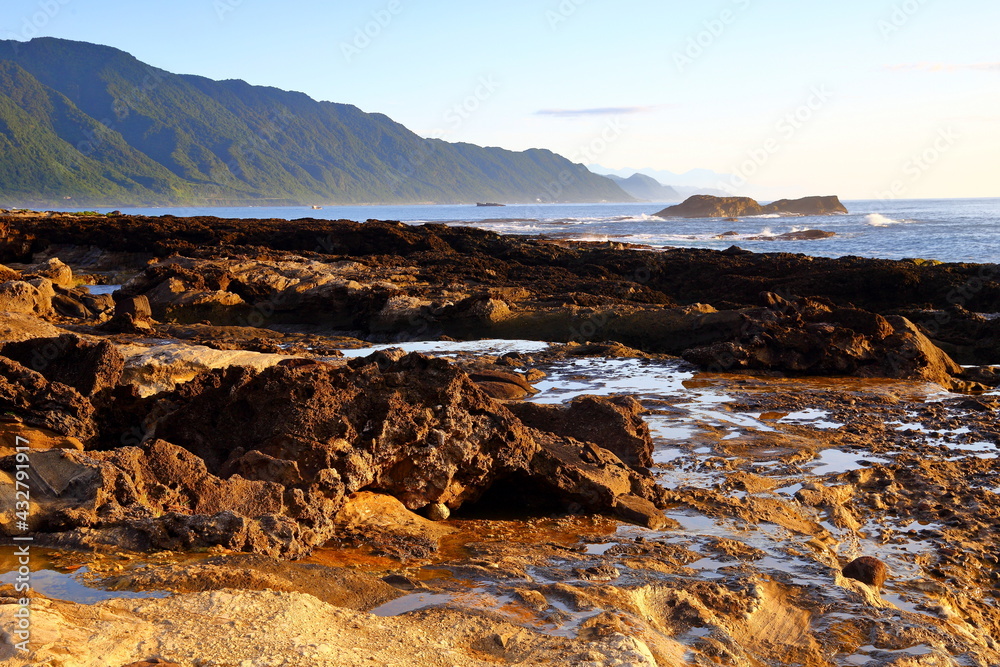 Shitiping Coastal spot featuring a natural staircase of eroded stone located at Hualien, eastern Taiwan.