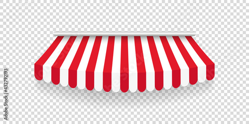 Striped awning. Tent sun shade for market on transparent background. Vector illustration