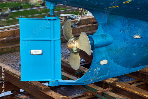 Wallpaper Mural The rudder and propeller of a boat in dry dock Torontodigital.ca