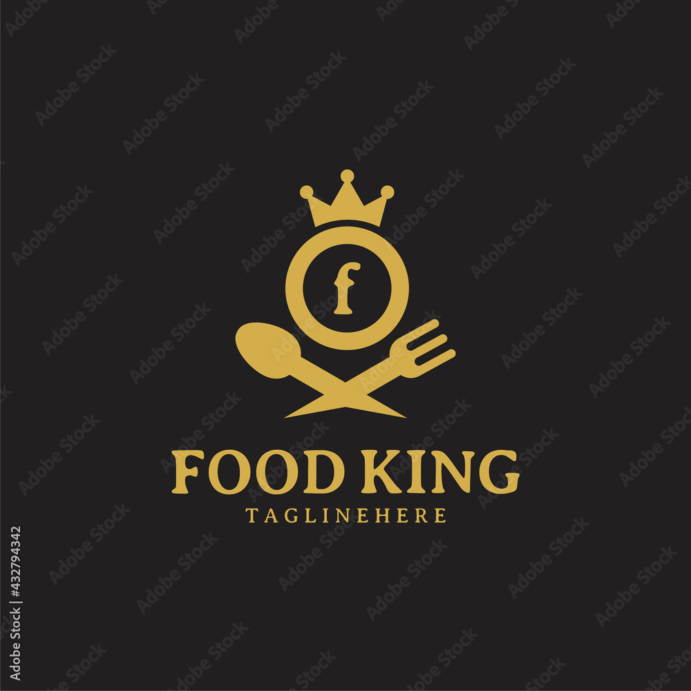 Fototapeta premium Initial letter F King food Logo Design Template. Illustration vector graphic. Design concept fork,spoon and crown With letter symbol. Perfect for cafe, restaurant, cooking business
