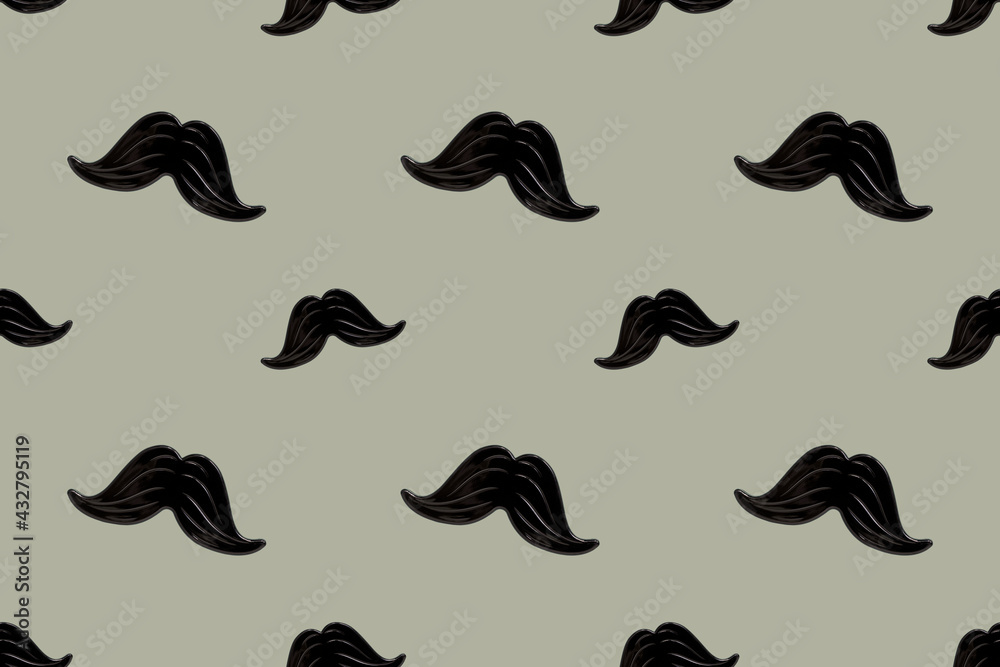 Hipster black mustache seamless pattern on a gray background. Happy father's day and masculinity concept. Retro stylish design for wrapping paper, fabrics, man textiles, clothes for a boy Hipster black mustache seamless pattern on a gray background. Happy father's day and masculinity concept. Retro stylish design for wrapping paper, fabrics, man textiles, clothes for a boy