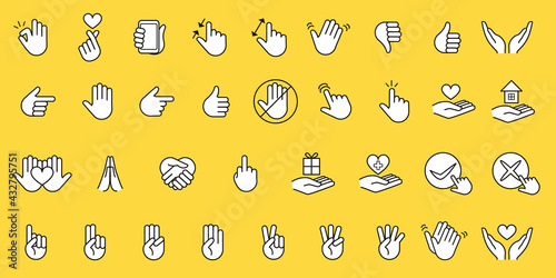 手のアイコンの線画のベクターイラストセット(ハンドサイン)