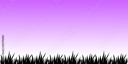 The black silhouette of the grass on the lower edge against the pink sunset sky. Template for postcard  poster  wallpaper  banner  illustration