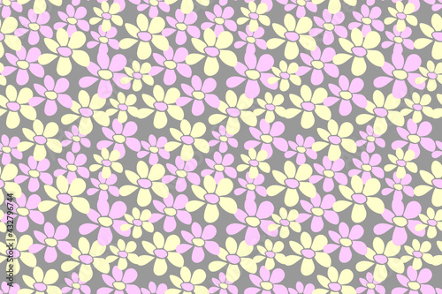 Vector simple primitive floral seamless pattern. Cute nature endless print with flowers in flat style. Summer spring backgrounds and textures