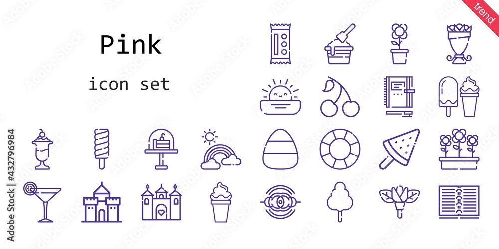 pink icon set. line icon style. pink related icons such as cotton candy, cherry, flowers, castle, candy, bouquet, float, nebula, popsicle, flower, rainbow, ice cream, cocktail, cake, sunset, notebook, pink icon set. line icon style. pink related icons such as cotton candy, cherry, flowers, castle, candy, bouquet, float, nebula, popsicle, flower, rainbow, ice cream, cocktail, cake, sunset, notebook,