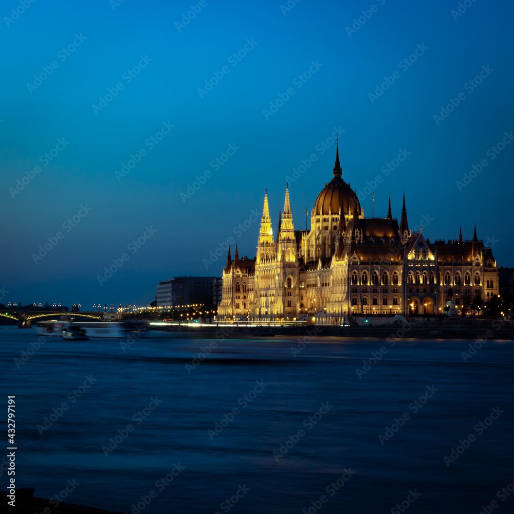 Beautiful building of Parliament in Budapest, Hungary, a popular travel destination at sunset