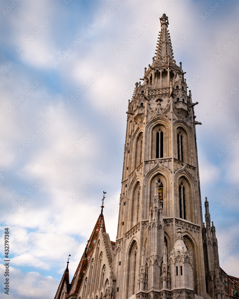 Matthias Church in Budapest on a cloudy day