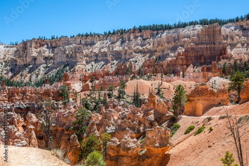 A natural rock formation of Red Rocks Hoodoos in Bryce Canyon National Park, Utah