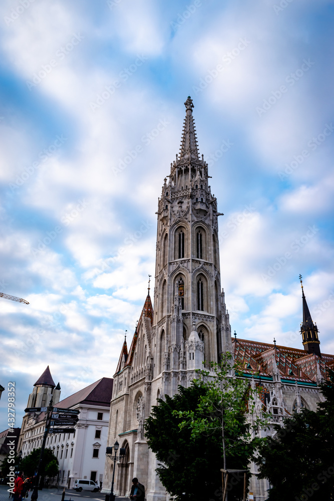 Matthias Church in Budapest on a cloudy day
