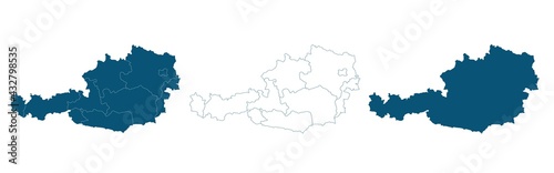 Simple map of Austria vector drawing. Mercator projection. Filled and outline.