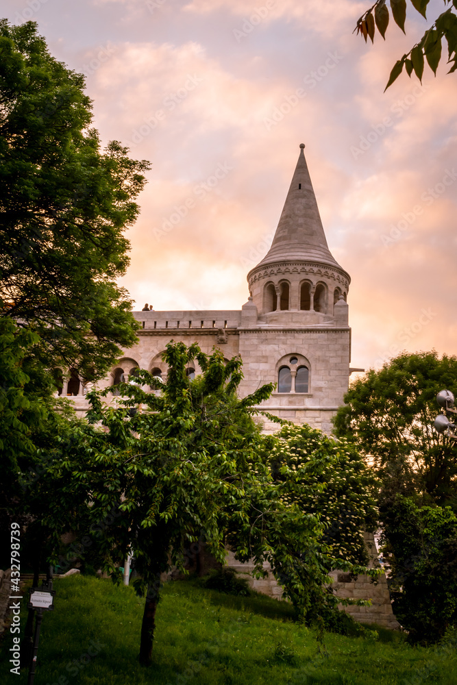 Fisherman's bastion at sunset in Budapes, Hungary