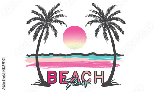 Water color hand brush palm beach retro design for apparel and others . design for printing .