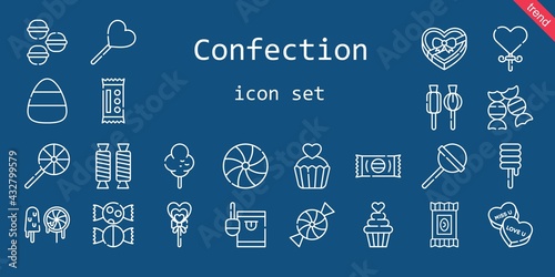 confection icon set. line icon style. confection related icons such as cotton candy, candy, chocolate box, lollipop, sweets, sweet, macarons, cupcake