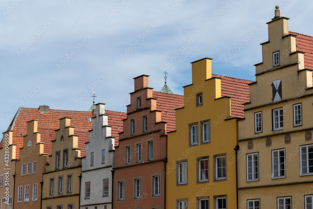 skyline of traditional and colourful German architecture in the city of Osnabrück in Lower Saxony 