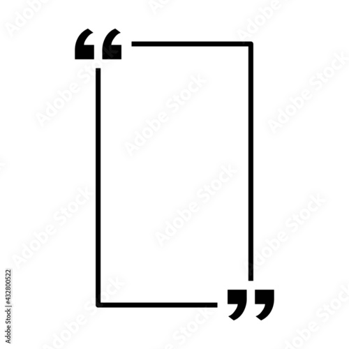 Vector flat style graphic illustration of vertical quote frame box with quote marks isolated on white background