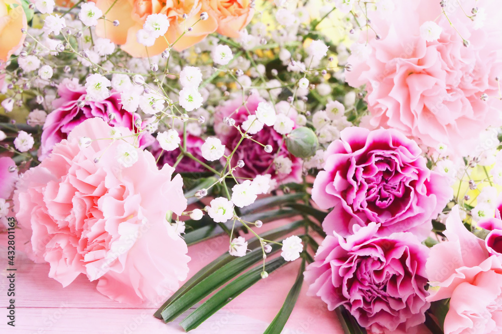 beautiful delicate flower bouquet with Carnation～お祝いの花束～カーネーション＆かすみ草