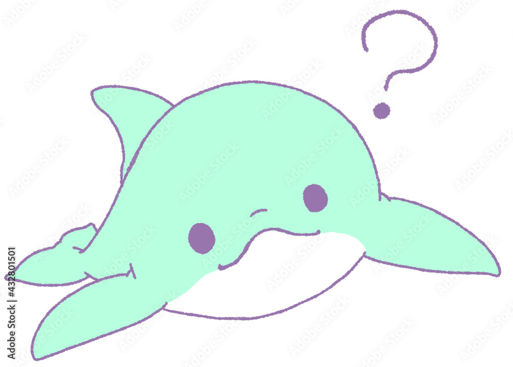 こちらを向いて首を傾げるイルカ(水色) こちらを向いて首を傾げるイルカ(水色)