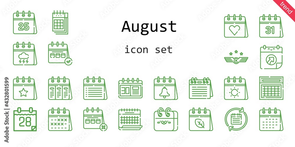 august icon set. line icon style. august related icons such as calendar, air force, august icon set. line icon style. august related icons such as calendar, air force,