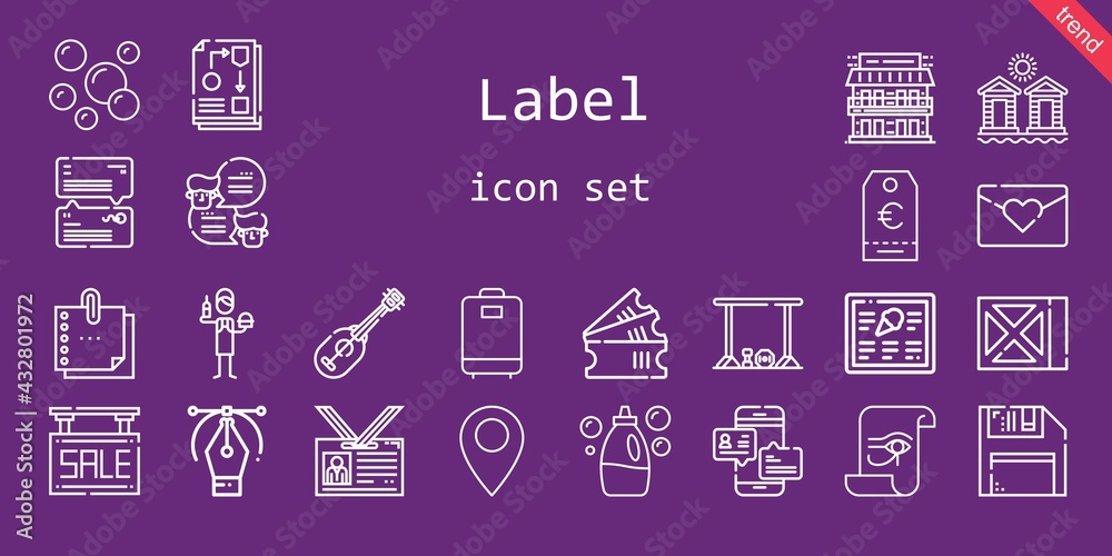 label icon set. line icon style. label related icons such as tickets, workflow, diskette, menu, motel, ukelele, id card, detergent, bar, sale, pin, paper, luggage, chat, love letter, vector label icon set. line icon style. label related icons such as tickets, workflow, diskette, menu, motel, ukelele, id card, detergent, bar, sale, pin, paper, luggage, chat, love letter, vector