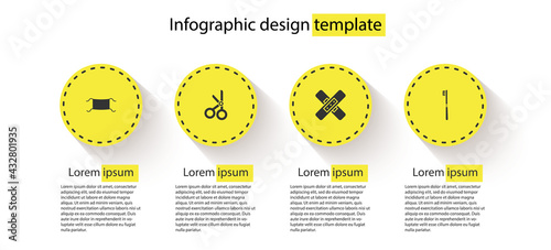 Set Medical protective mask, scissors, Crossed bandage plaster and Toothbrush. Business infographic template. Vector