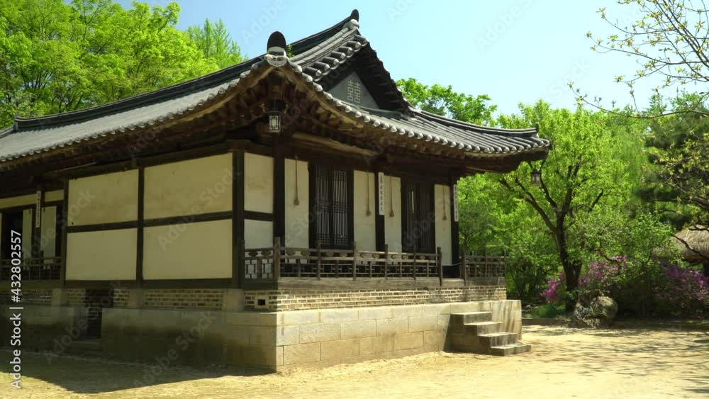 Preserve Traditional Korean House At Korean Folk Village In Yongin City, Seoul, South Korea. - wide panning Preserve Traditional Korean House At Korean Folk Village In Yongin City, Seoul, South Korea. - wide panning