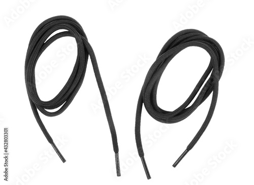 Black shoelaces isolated on white background 